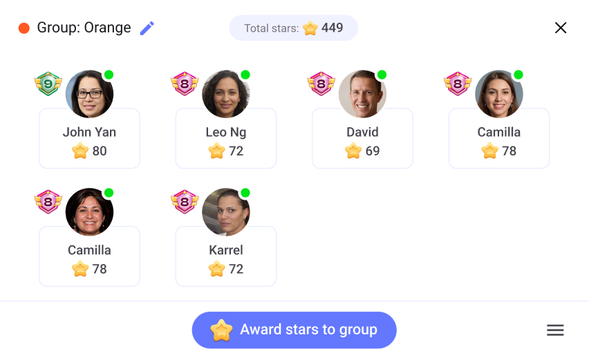 Award stars to groups in ClassPoint